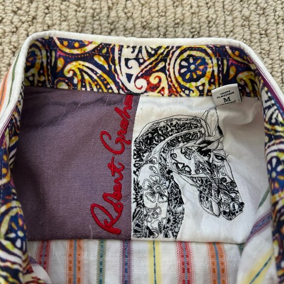 Robert Graham Men's Button Shirt Multi-Color Striped Paisley Cuffs Designer SZ M - Picture 5 of 5